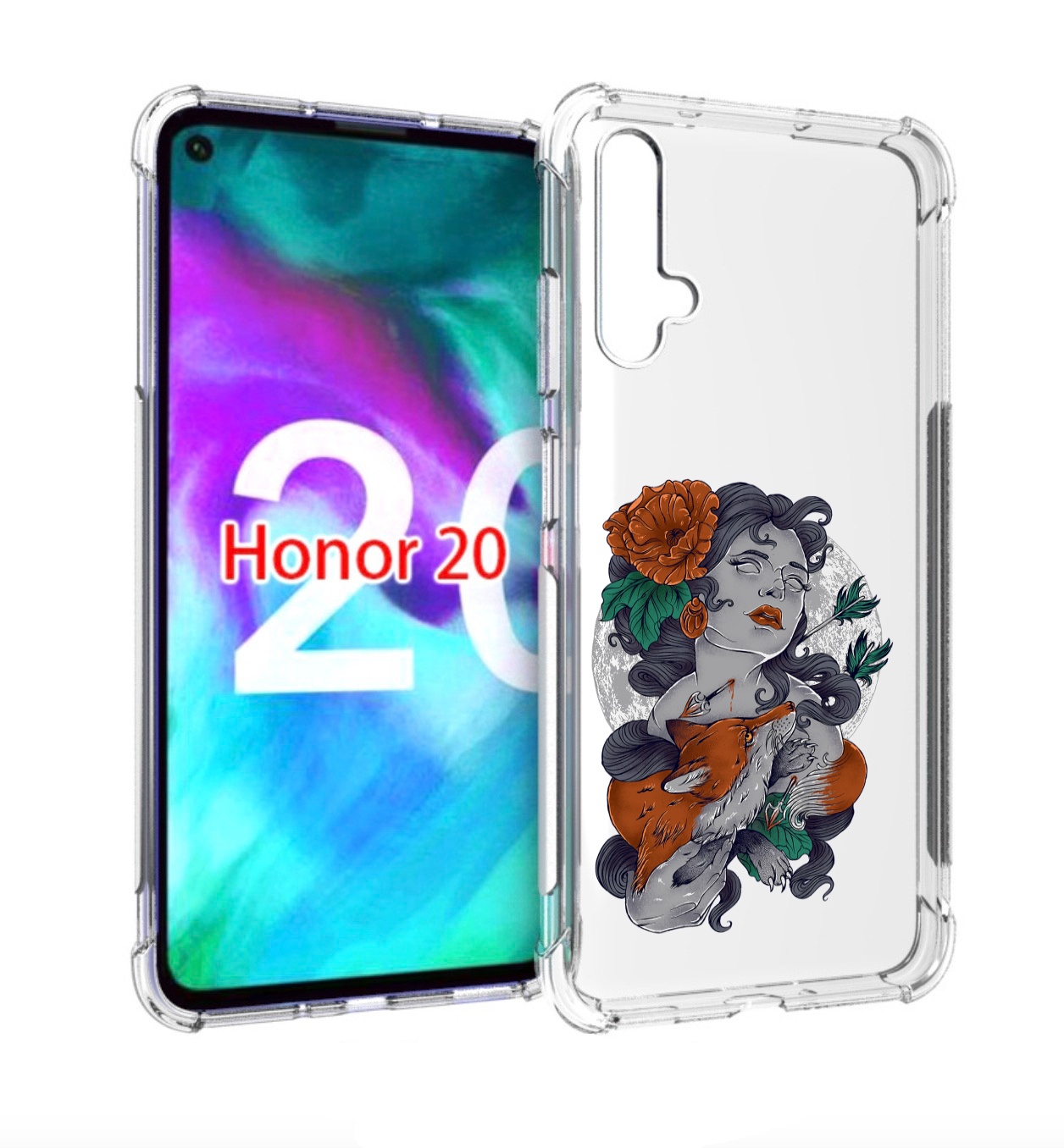 

Чехол бампер MyPads темная девушка с лисой для Honor 20., Прозрачный, Tocco