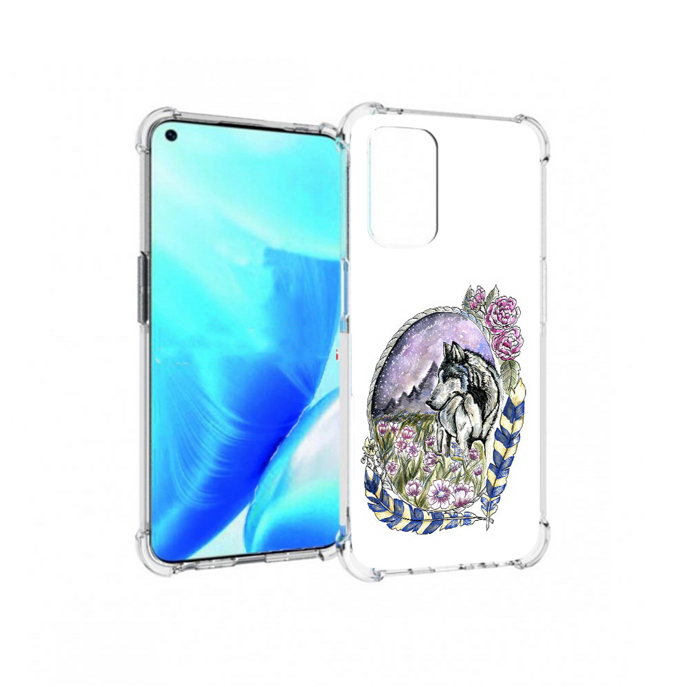 

Чехол MyPads Tocco для OnePlus Nord N200 5G нарисованный волк в цветах с перьями, Прозрачный, Tocco