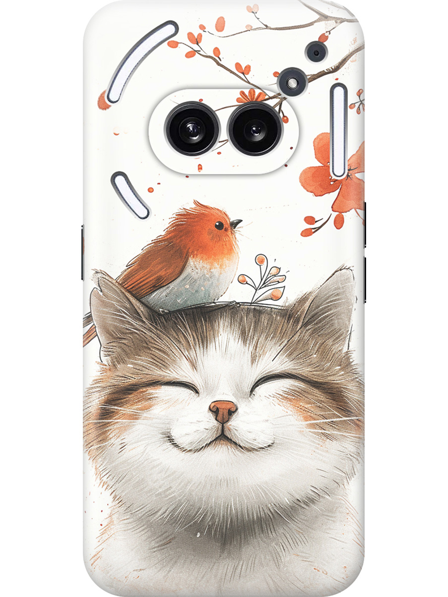 

Силиконовый чехол на Nothing Phone (2a) с принтом "Довольный котик и птичка", Прозрачный;белый;красный, 782627611