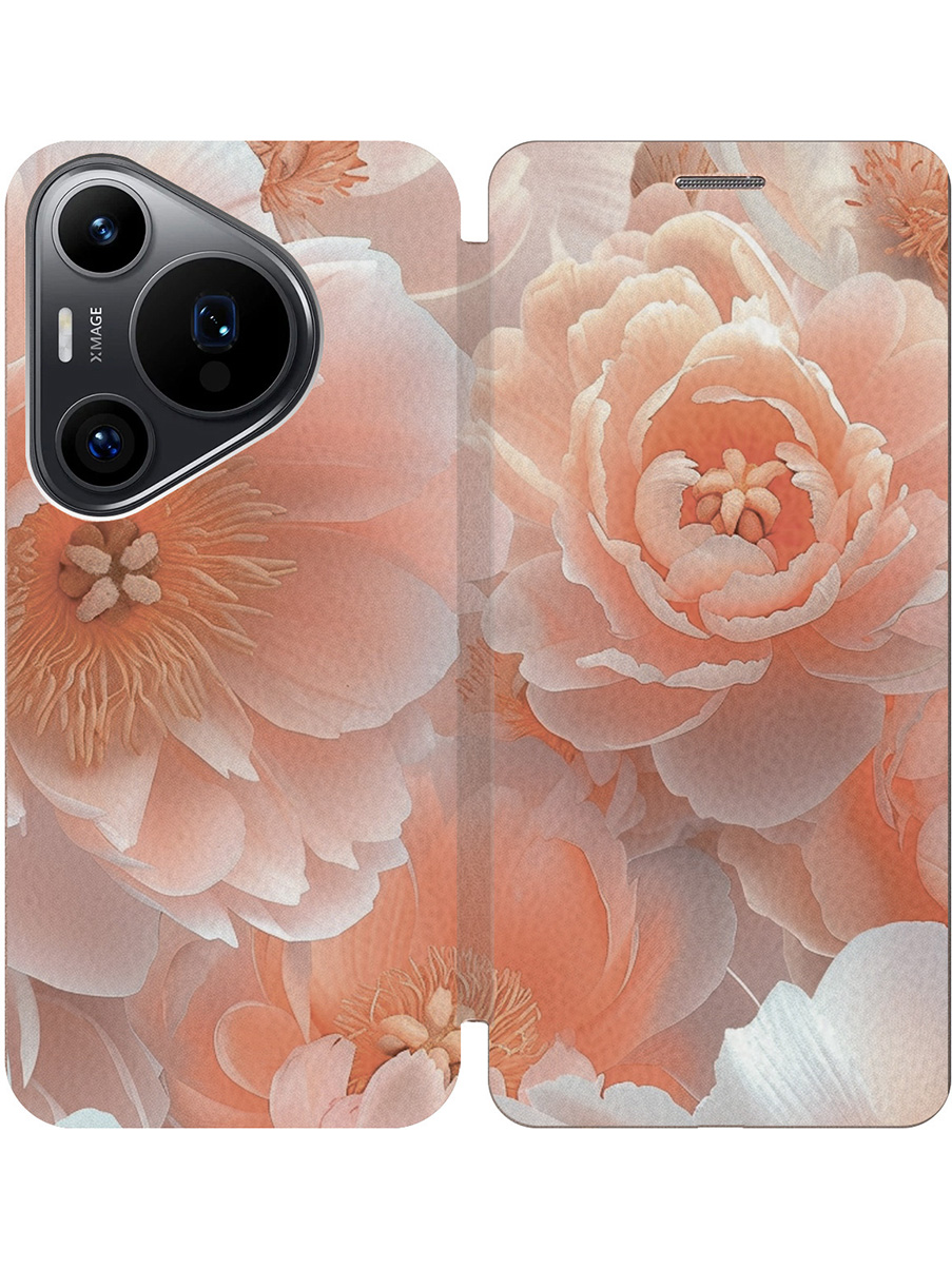 

Чехол-книжка на Huawei Pura 70 Pro / 70 Pro+ с принтом "Персиковые пионы" золотой, Золотистый;белый;оранжевый, 782625221