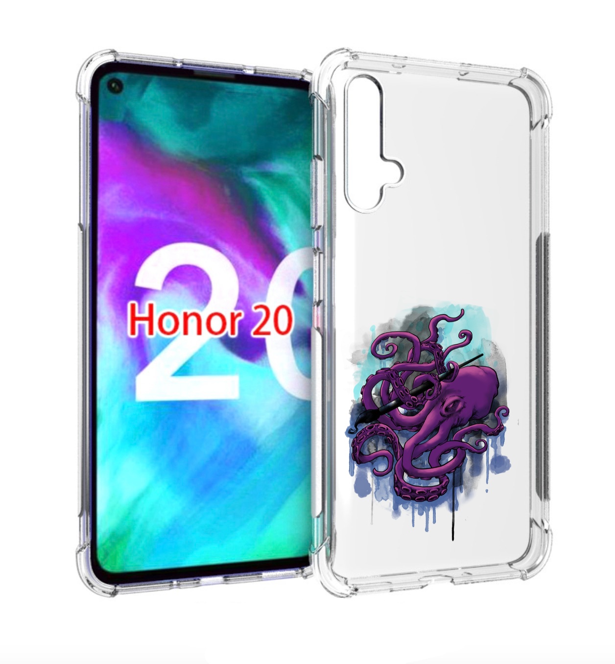 

Чехол бампер MyPads фиолетовый осьминог для Honor 20., Прозрачный, Tocco