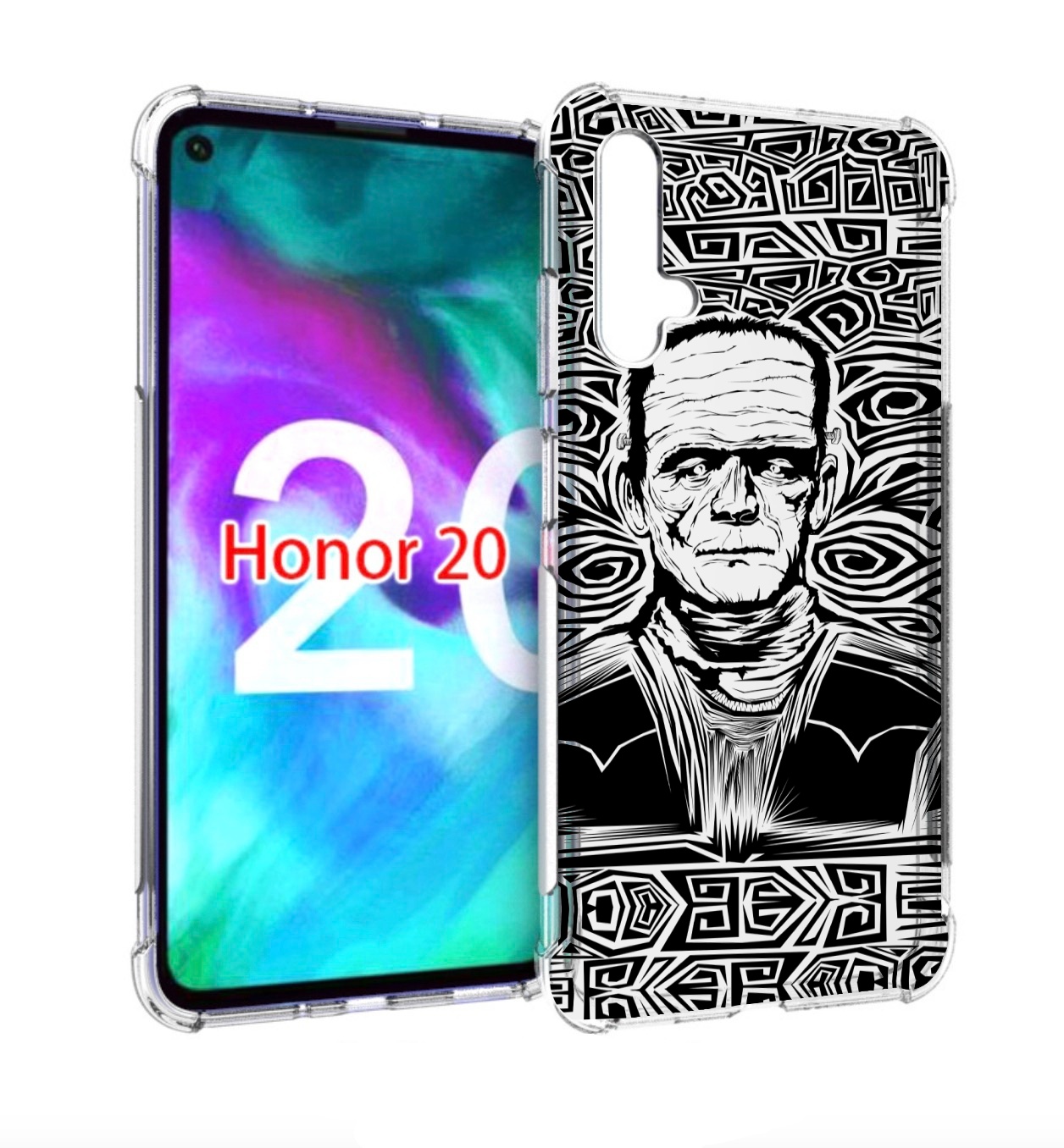 

Чехол бампер MyPads франкенштейн черно белый для Honor 20, Прозрачный, Tocco