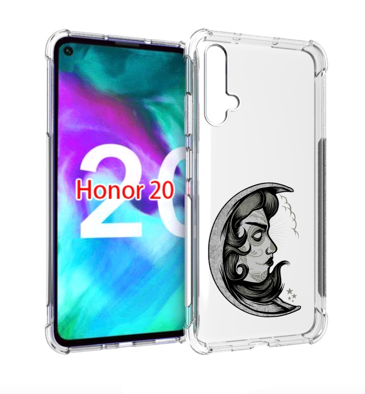 

Чехол бампер MyPads черно белая луна с лицом для Honor 20, Прозрачный, Tocco
