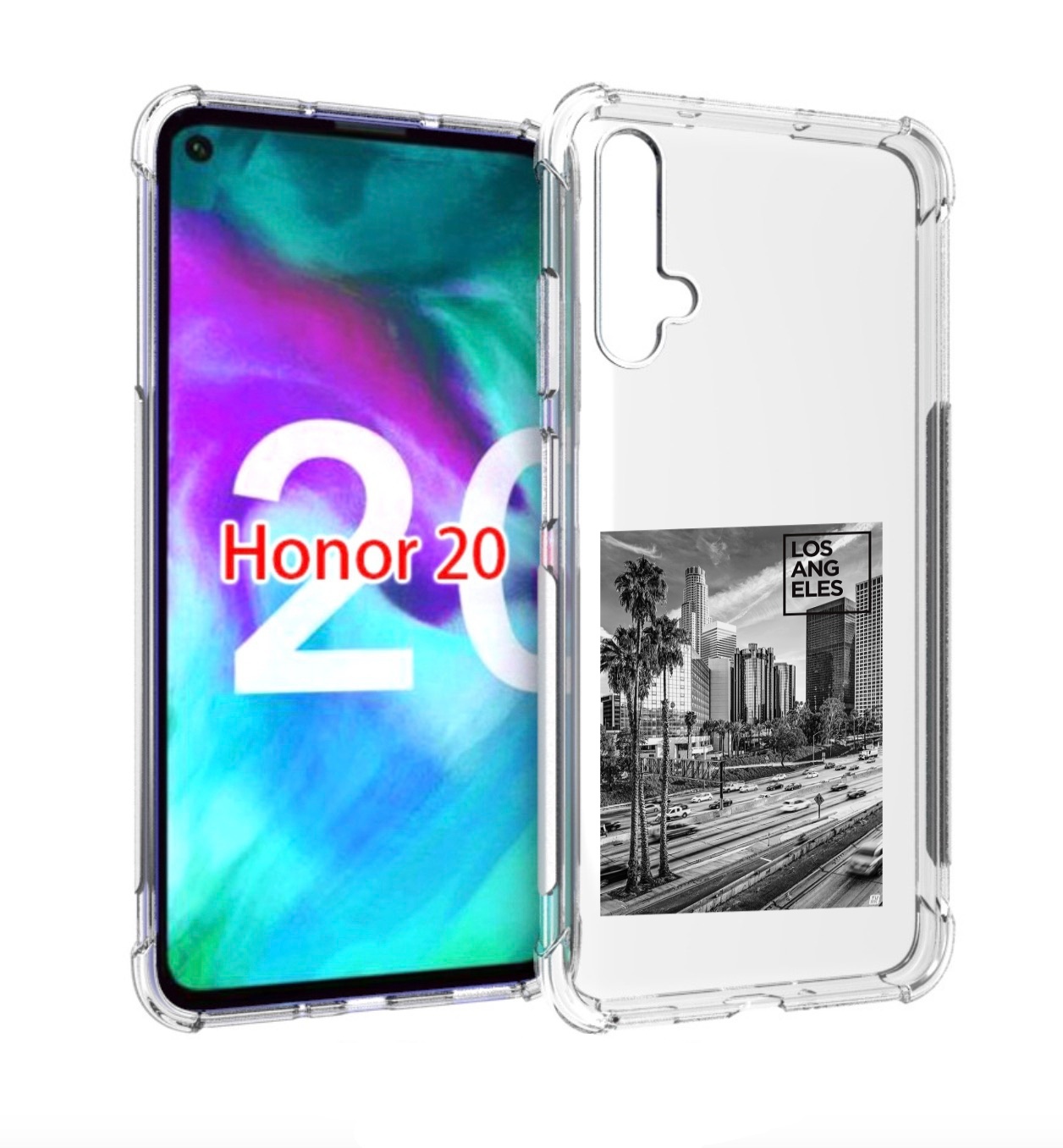 

Чехол бампер MyPads черно белый лос анджелес для Honor 20, Прозрачный, Tocco