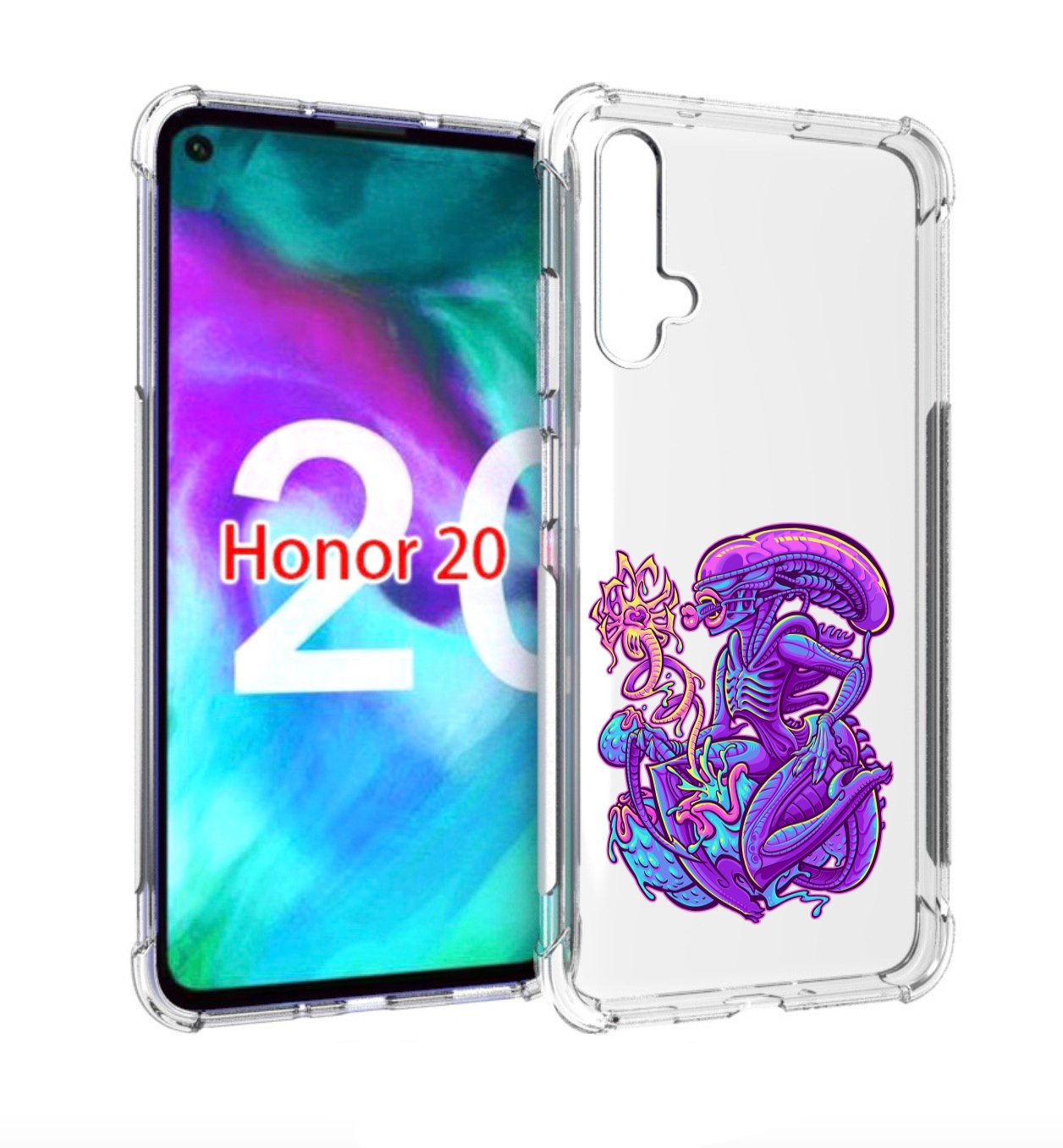 

Чехол бампер MyPads чужой фиолетовый цвет для Honor 20., Прозрачный, Tocco