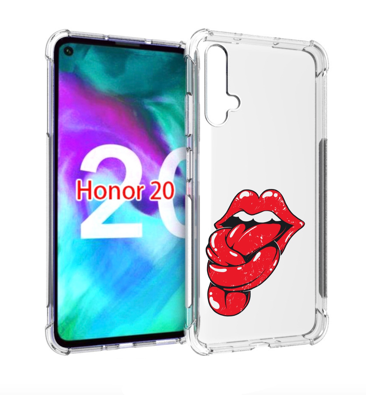 

Чехол бампер MyPads яркие губы с языком для Honor 20., Прозрачный, Tocco
