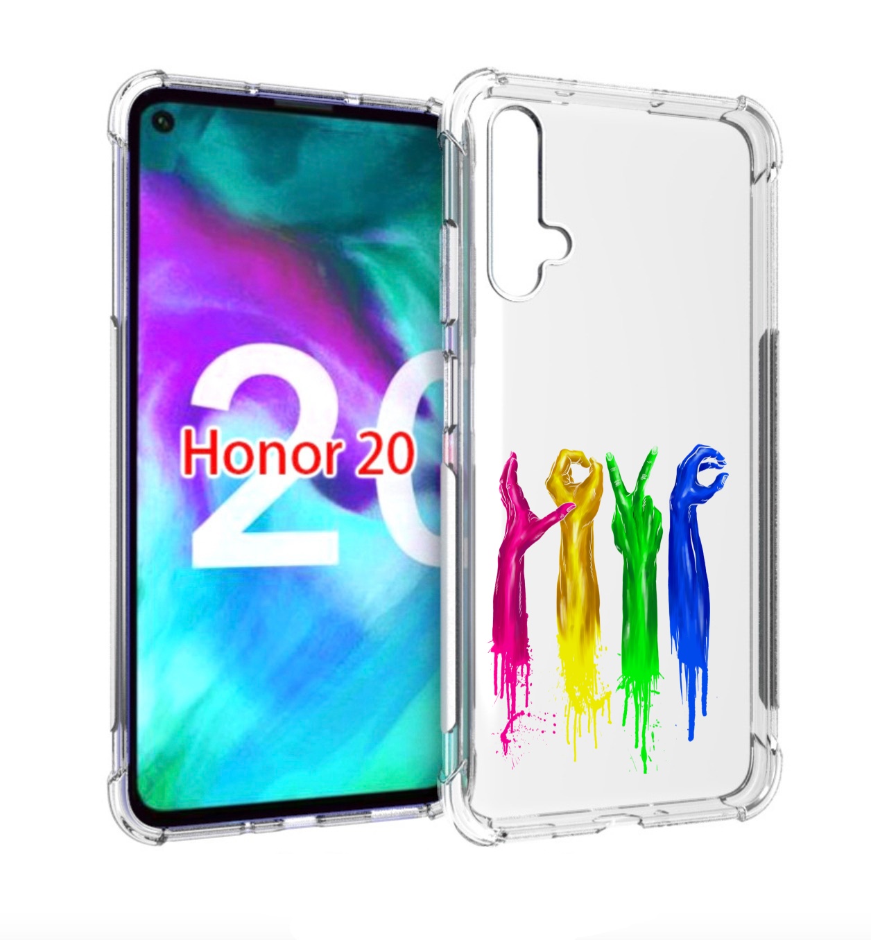

Чехол бампер MyPads яркие руки love для Honor 20., Прозрачный, Tocco