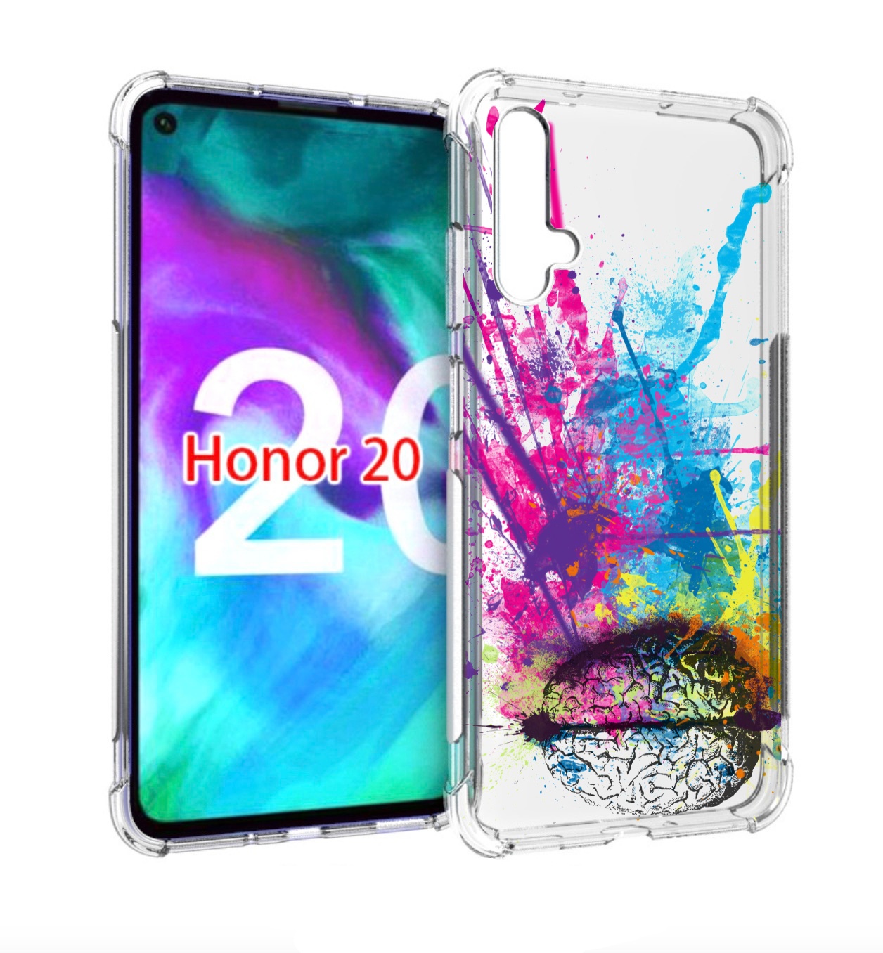 

Чехол бампер MyPads яркий красочный мозг для Honor 20., Прозрачный, Tocco