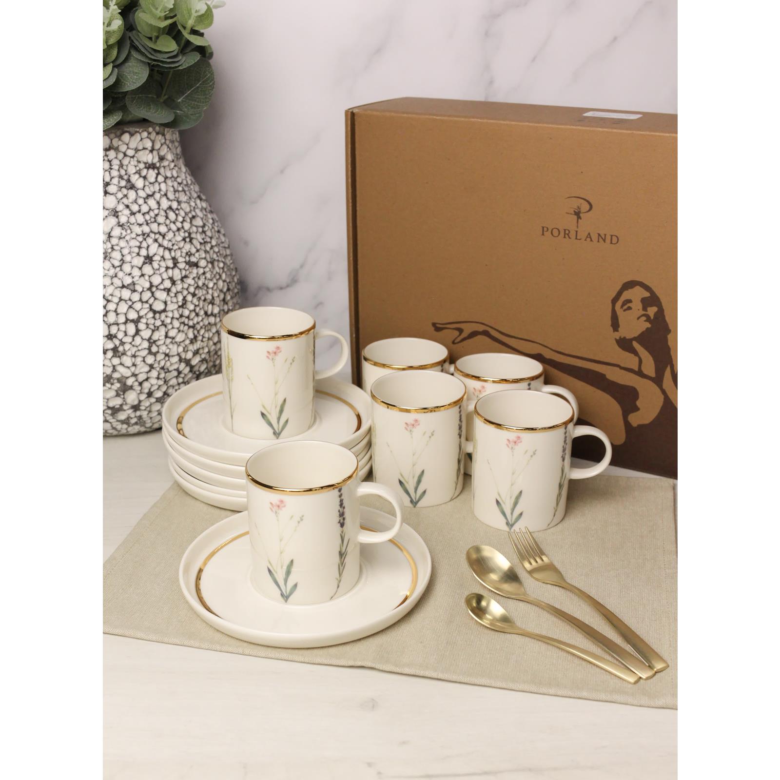

Чайная пара Porland Botanical 200 мл, шесть пар, подарочная коробка, Белый