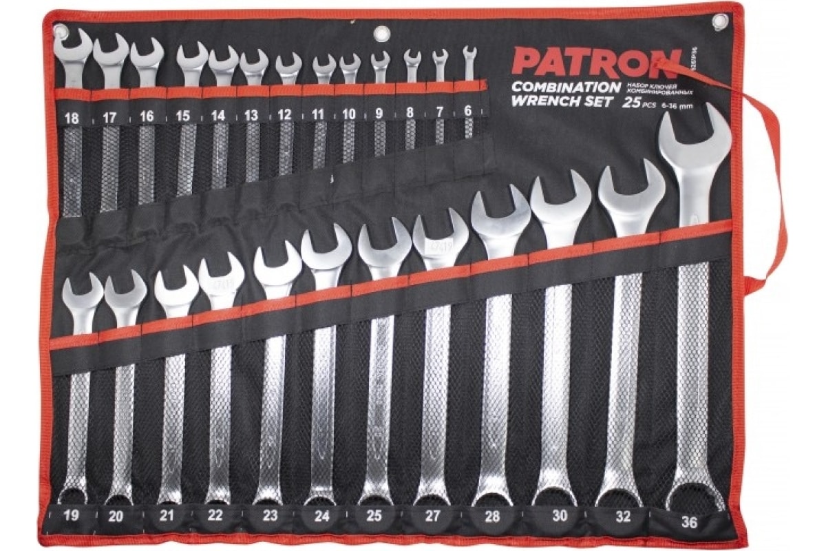 PATRON P-5261P36 Набор ключей комбинированных 25 пр: 6, 7, 8, 9, 10, 11, 12, 13, 14, 15, 1
