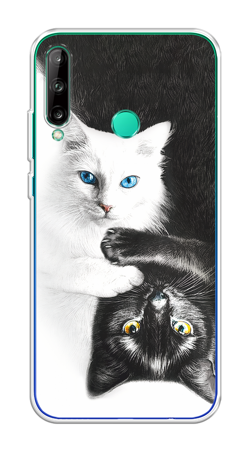 

Чехол на Honor 9C, Huawei P40 Lite E/Y7p "Коты Инь-Янь", Черный;белый;голубой, 6103350-1