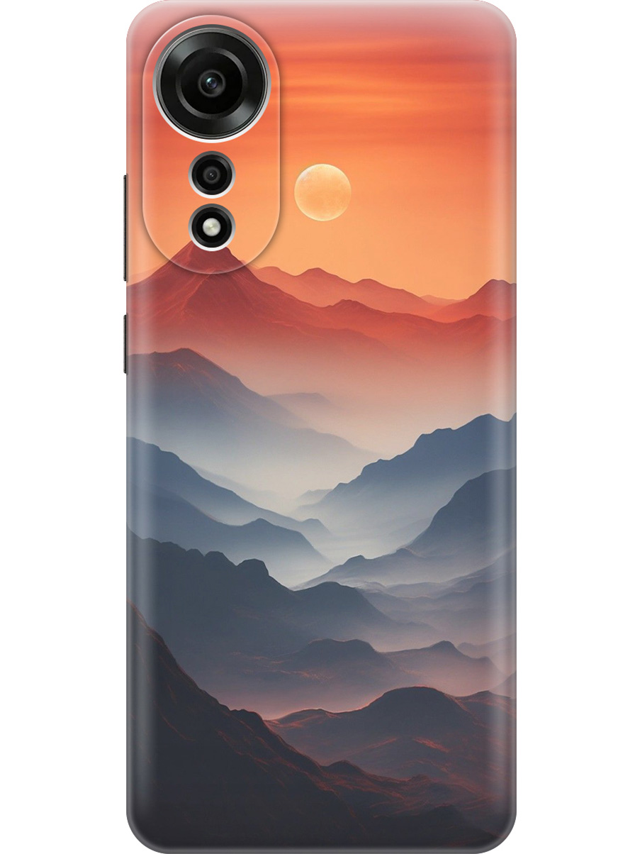 

Силиконовый чехол на Oppo A78 4G с принтом "Луна над горами", Прозрачный;оранжевый;черный, 782629441