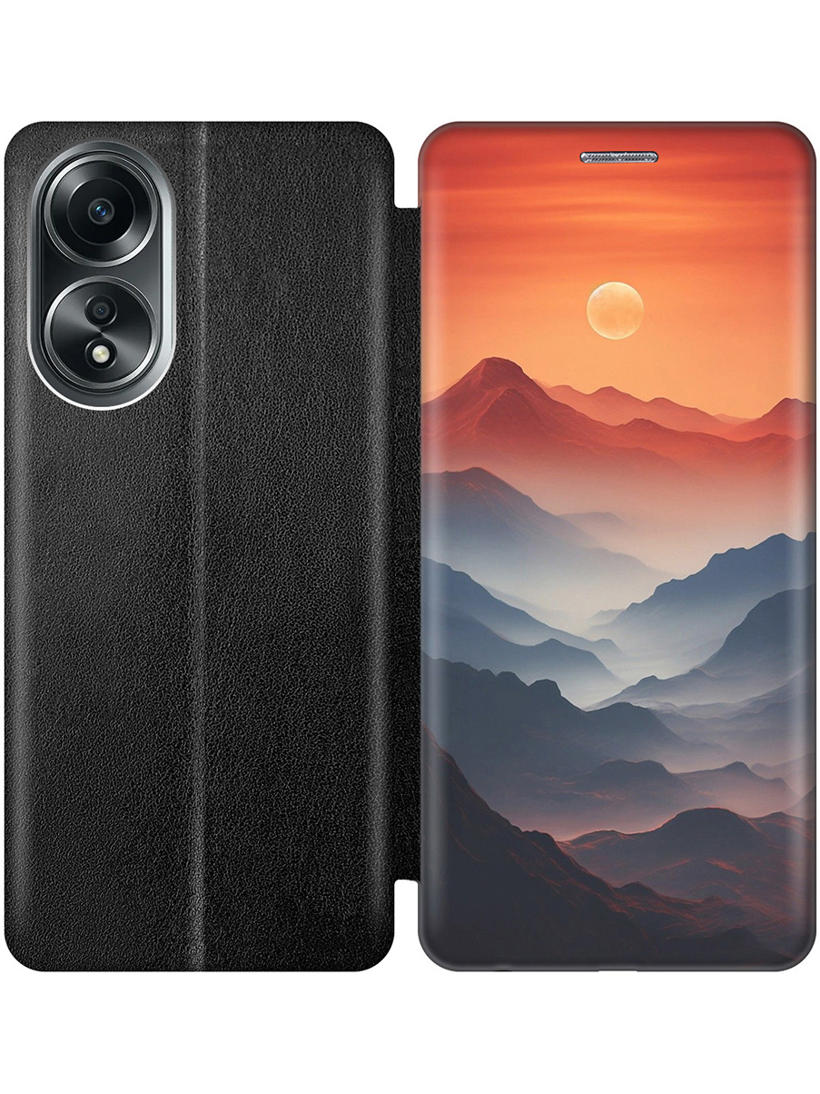

Чехол-книжка на Oppo A58 4G с принтом "Луна над горами" черный, Черный;оранжевый, 782630041