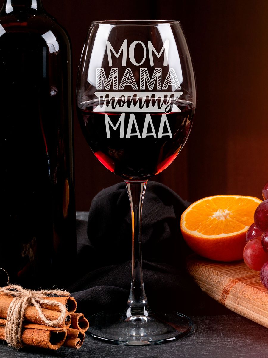 

Бокал для вина LaserGlass с надписью mama mom maaa, Прозрачный