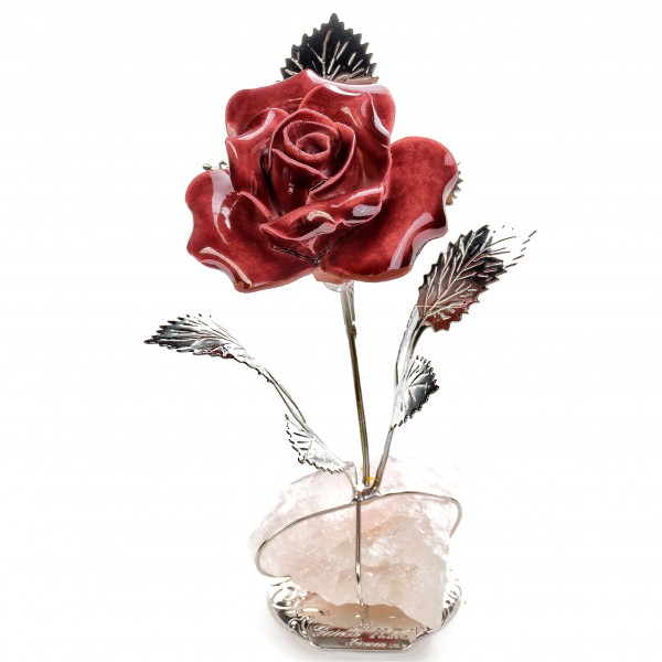 фото Статуэтка роза на камне, цвет красный n.f.c.