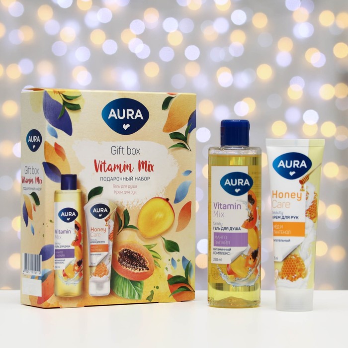 фото Подарочный набор aura "манго и папайя": гель для душа, 250 мл и крем для рук питательный,