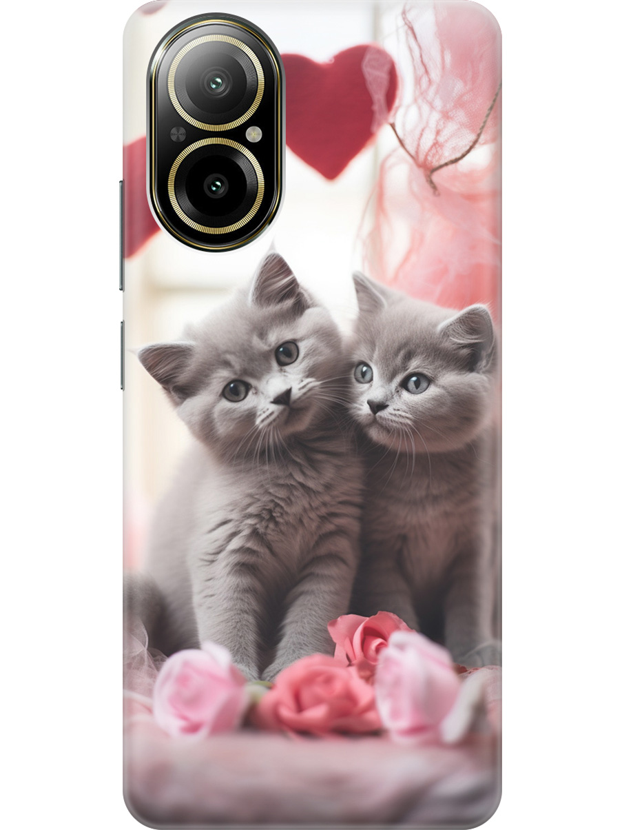 

Силиконовый чехол на Realme C67 с рисунком "Котики и сердечки", Красный;серый, 20012142