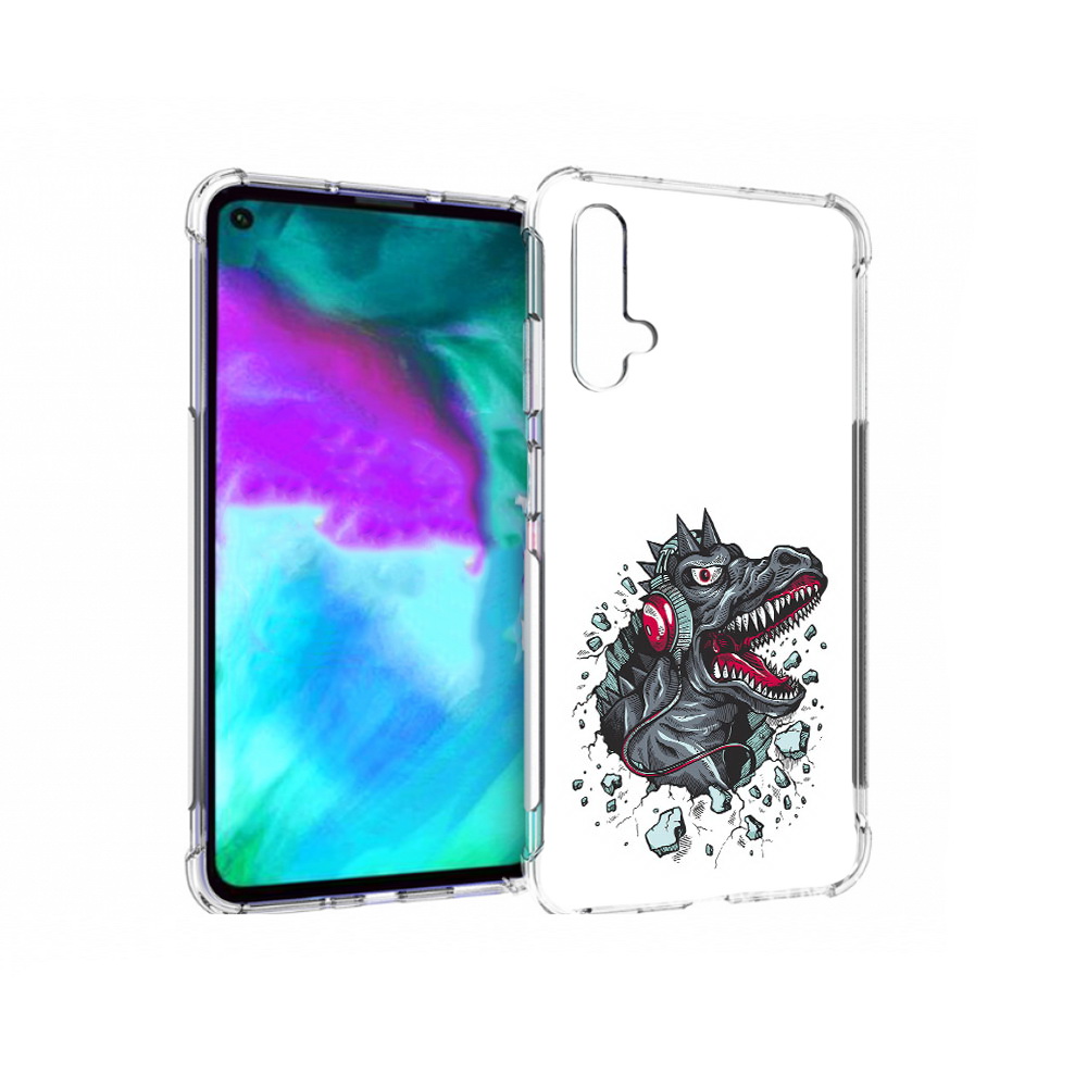 

Чехол бампер MyPads Нарисованный динозавр в наушниках для Huawei, Прозрачный, Tocco
