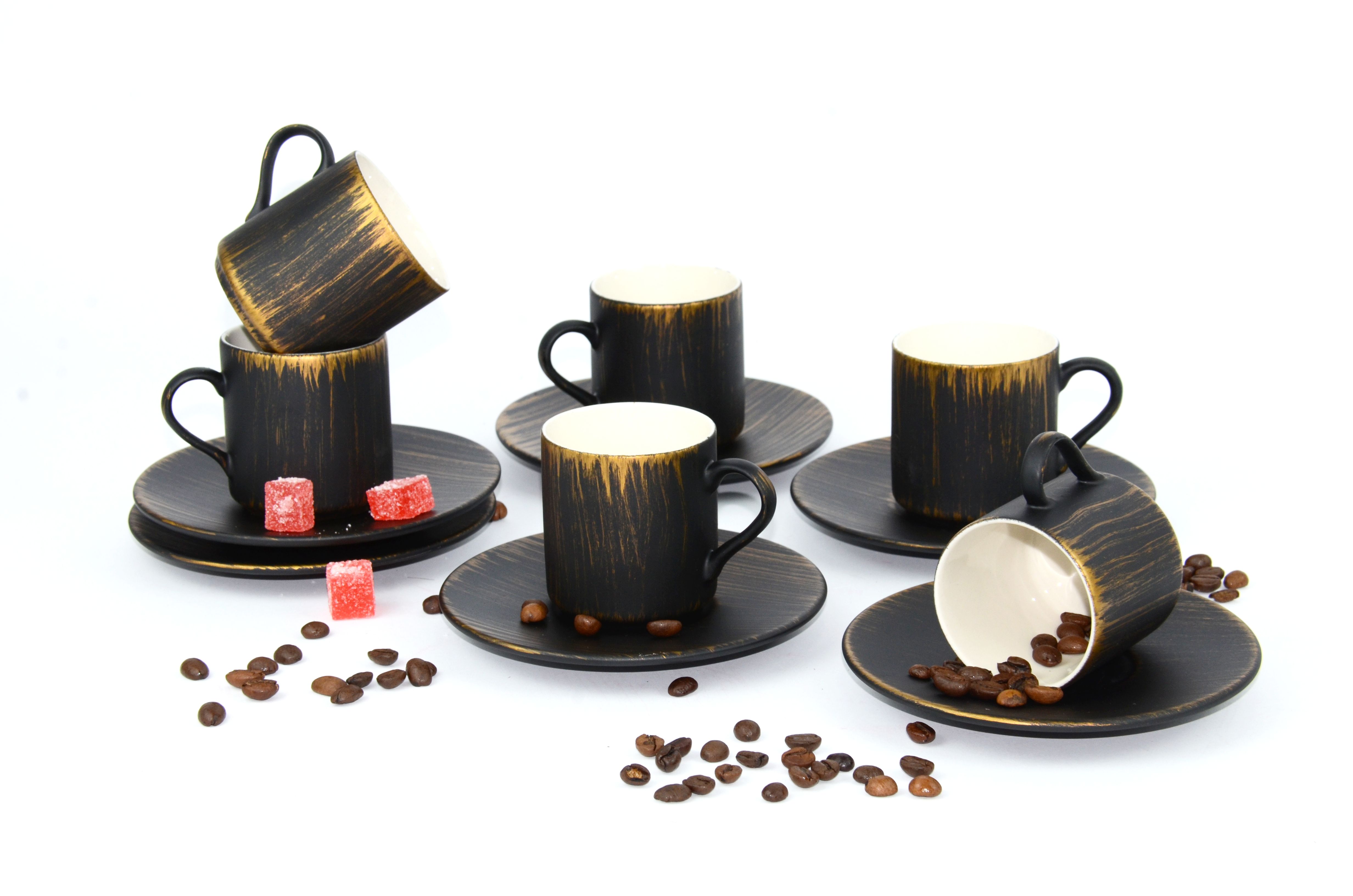 фото Комплект чашка и блюдце eda zk-842 для кофе, 12 шт, фарфор, черный с золотой патиной