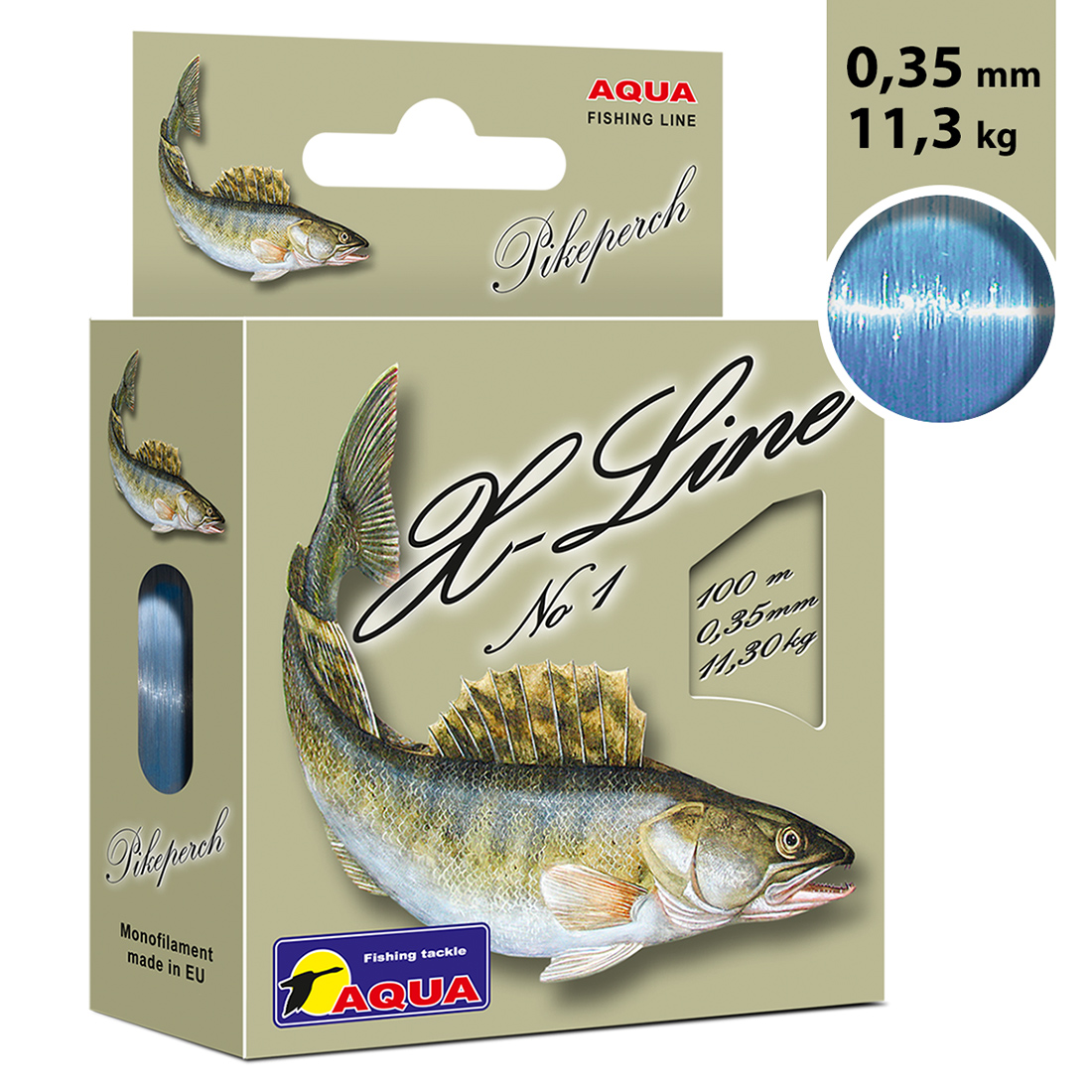 Леска AQUA X-Line Pikeperch (Судак) 0,35mm 100m, цвет - светло-голубой, test - 11,30kg