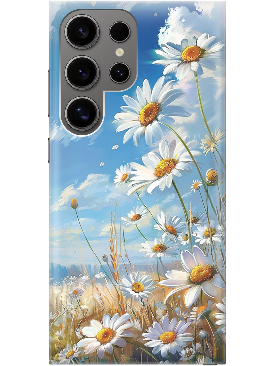 

Силиконовый чехол на Samsung Galaxy S24 Ultra с рисунком "Ромашки на поле", Белый;синий, 20011899