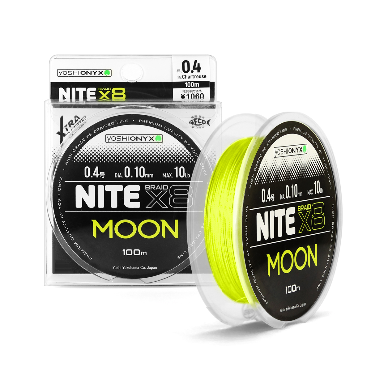 Леска плетеная Yoshi Onyx NITE Moon х8 Chartreuse, 0.4#, 0.10мм, 100м (154647)