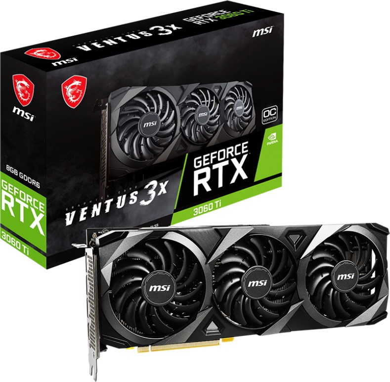 Видеокарта MSI NVIDIA GeForce RTX 3060 Ti 8Gb (RTX 3060 Ti VENTUS 3X 8G OC LHR)