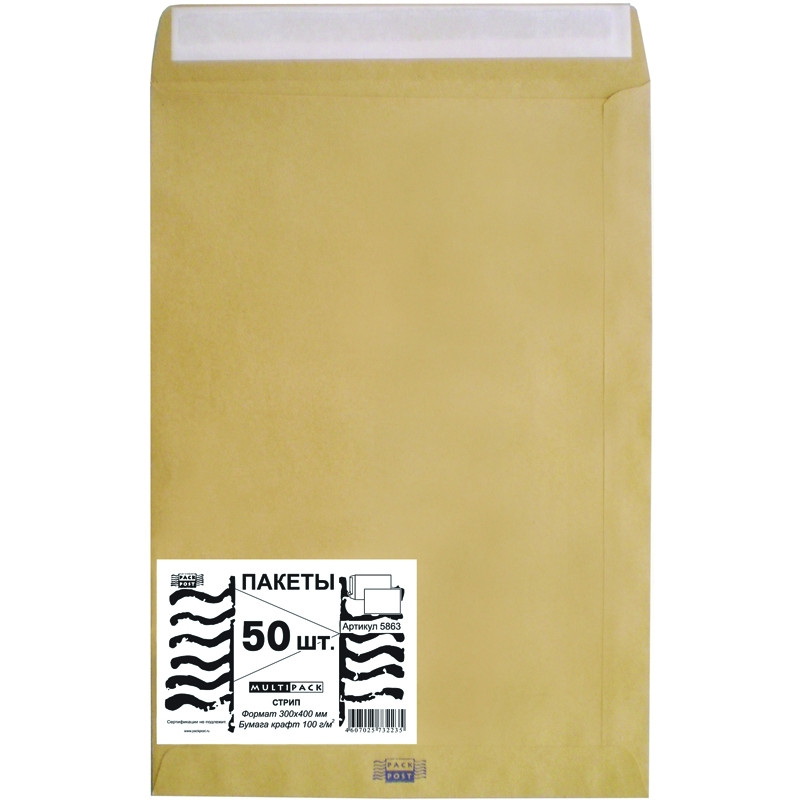 

Пакет Крафт E4 стрип Multipack 300х400 100г 50шт/уп/5863, Бежевый