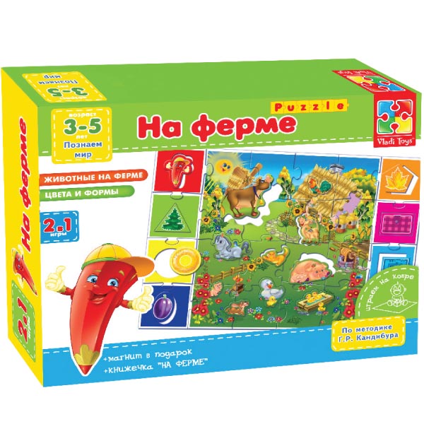 фото Детский пазл 2 в 1 vladi toys на ферме vt1603-01 42 детали