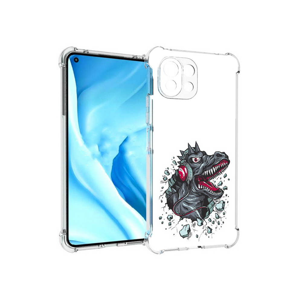 

Чехол MyPads Tocco для Xiaomi Mi 11 Lite Нарисованный динозавр в наушниках, Прозрачный, Tocco