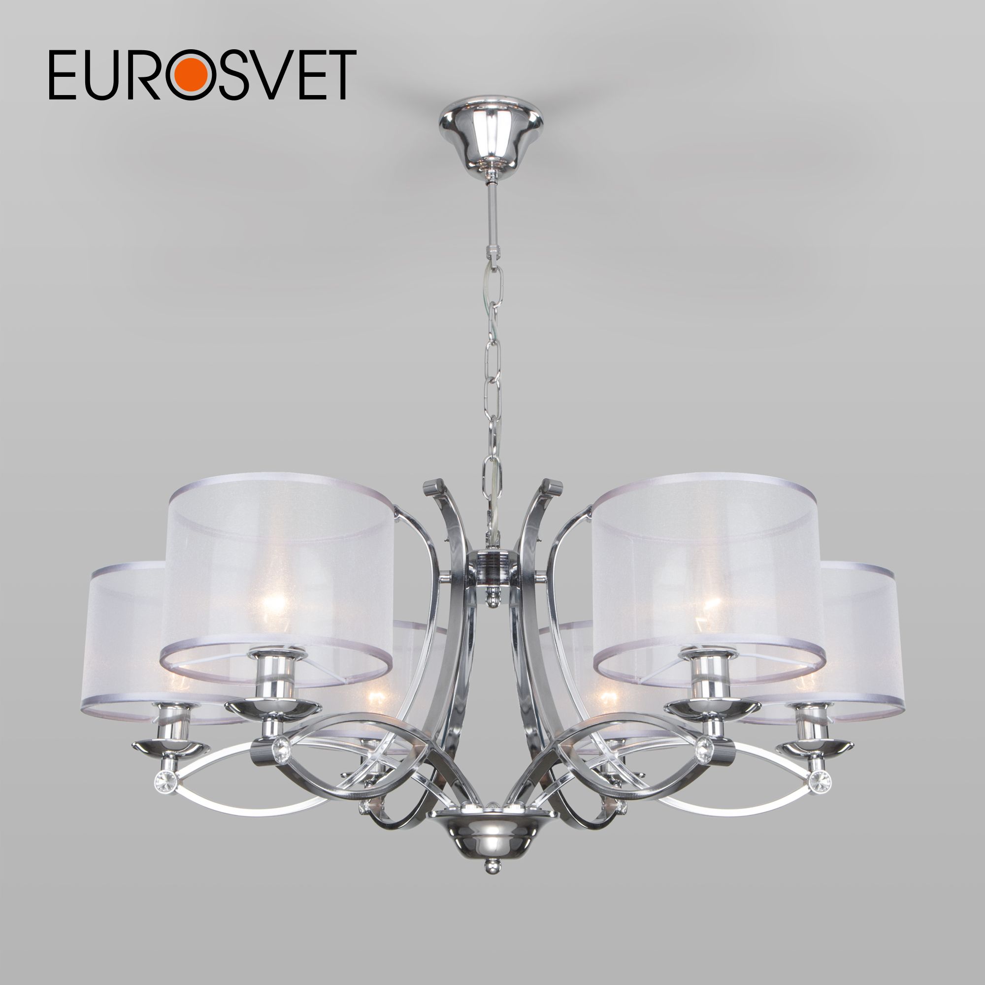 

Умная подвесная люстра Eurosvet 60124/6 Smart Fabiola хром ткан. абажуры Е14 MiniMir Home