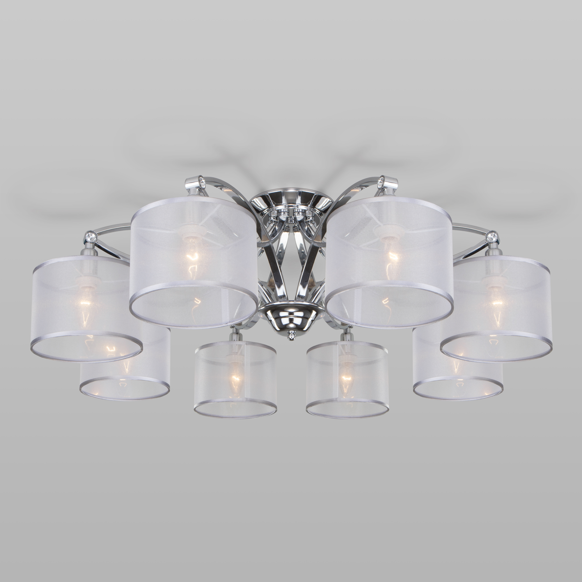 Умная потолочная люстра Eurosvet 60124/8 Smart Fabiola хром ткан. абажуры Е14 MiniMir Home