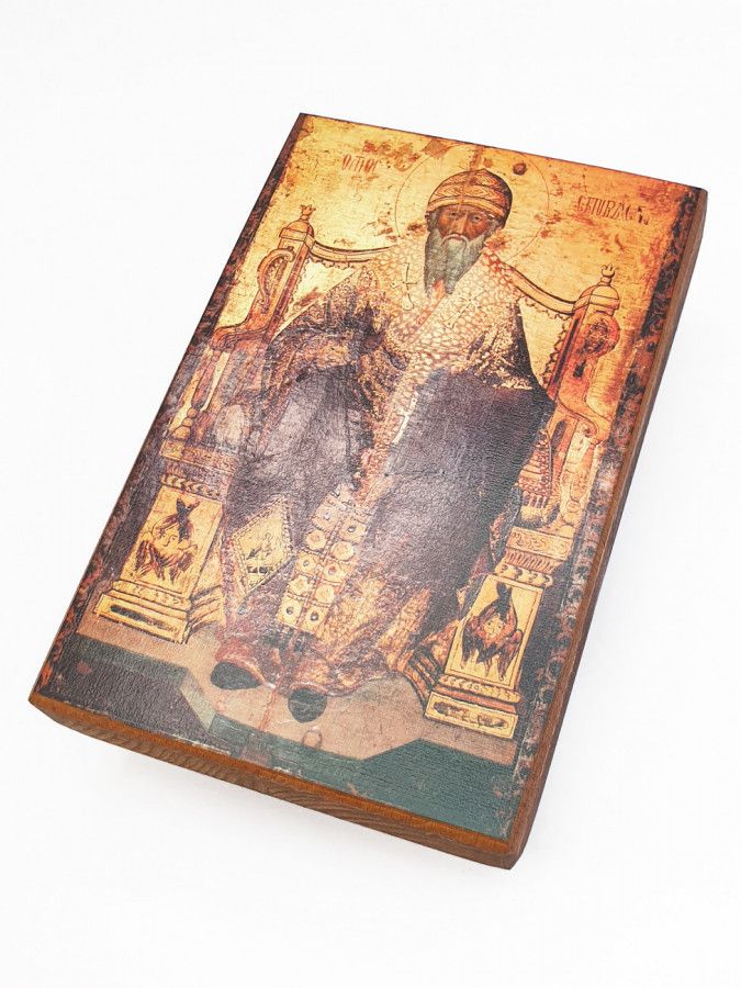 

Икона СПИРИДОН Тримифунтский, Святитель, под старину, 10х14 см