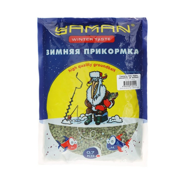 

Yaman Зимняя прикормка Winter Taste Зеленый, гранулы 3 мм, Карась (Конопля), 700 г Y-WT-20, Winter Taste