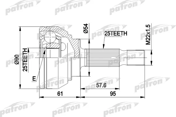 

ШРУС наружн к-кт 25x54x25 ABS:43T VOLVO: S40 I 95-03, V40 универсал 95-04 PATRON PCV1006