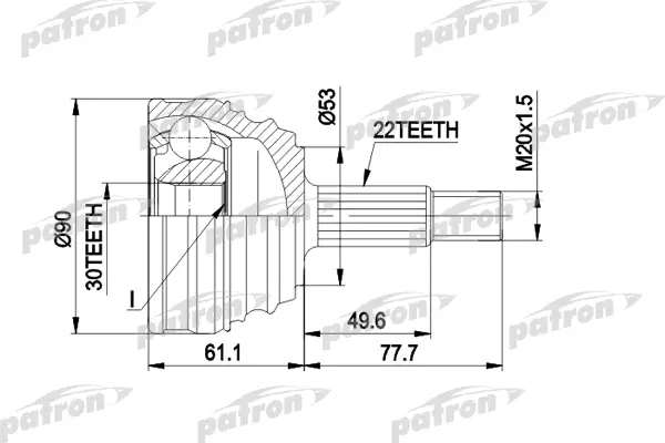 

ШРУС наружн к-кт 22x53.2x30 VW GOLF, JETTA, VENTO 1.8-2.0 11., PASSAT 4. PATRON PCV1009