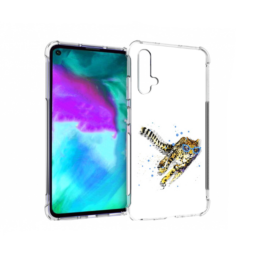 

Чехол бампер MyPads гепард в очках для Huawei nova 5T противоуда, Прозрачный, Tocco