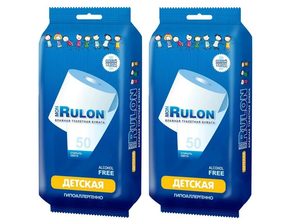 

Влажная туалетная бумага Mon Rulon №50 детская, 2 уп, Белый, Детская 2 шт