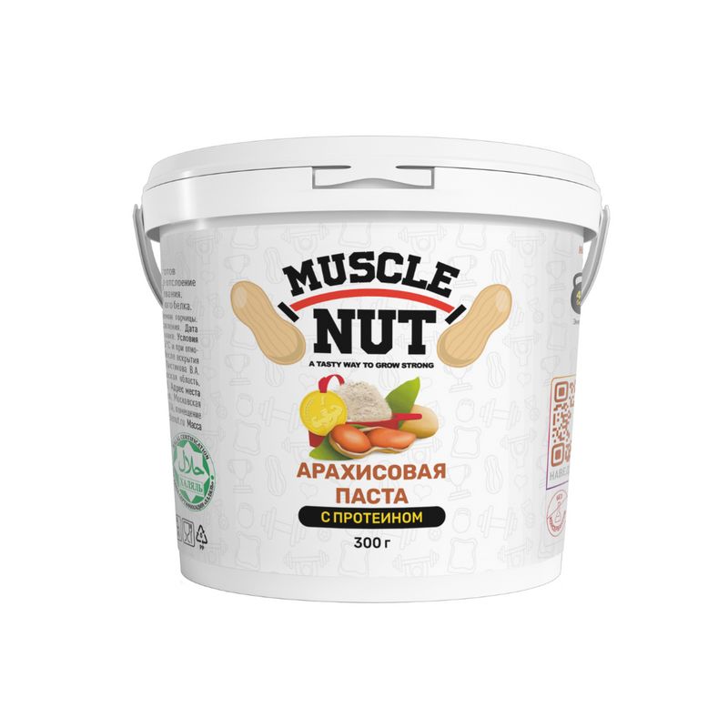 фото Арахисовая паста muscle nut с протеином, без сахара, натуральная, высокобелковая, 300 г