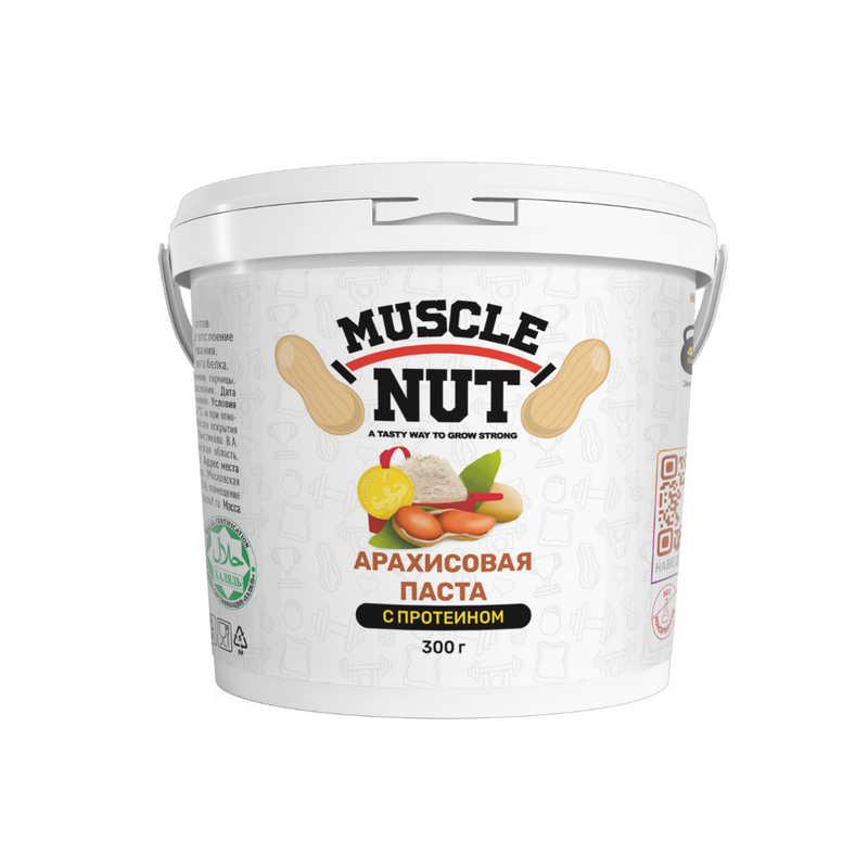 Арахисовая паста Muscle Nut с протеином, без сахара, натуральная, высокобелковая, 300 г