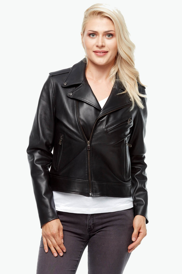 Кожаная куртка женская Deriza 39-1601 черная 3XL (товары доставляются из-за рубежа)