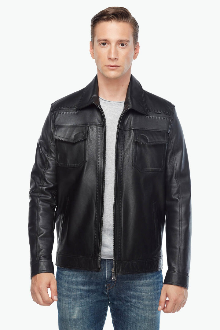 Кожаная куртка мужская Deriza 35-7007S черная 3XL (товары доставляются из-за рубежа)