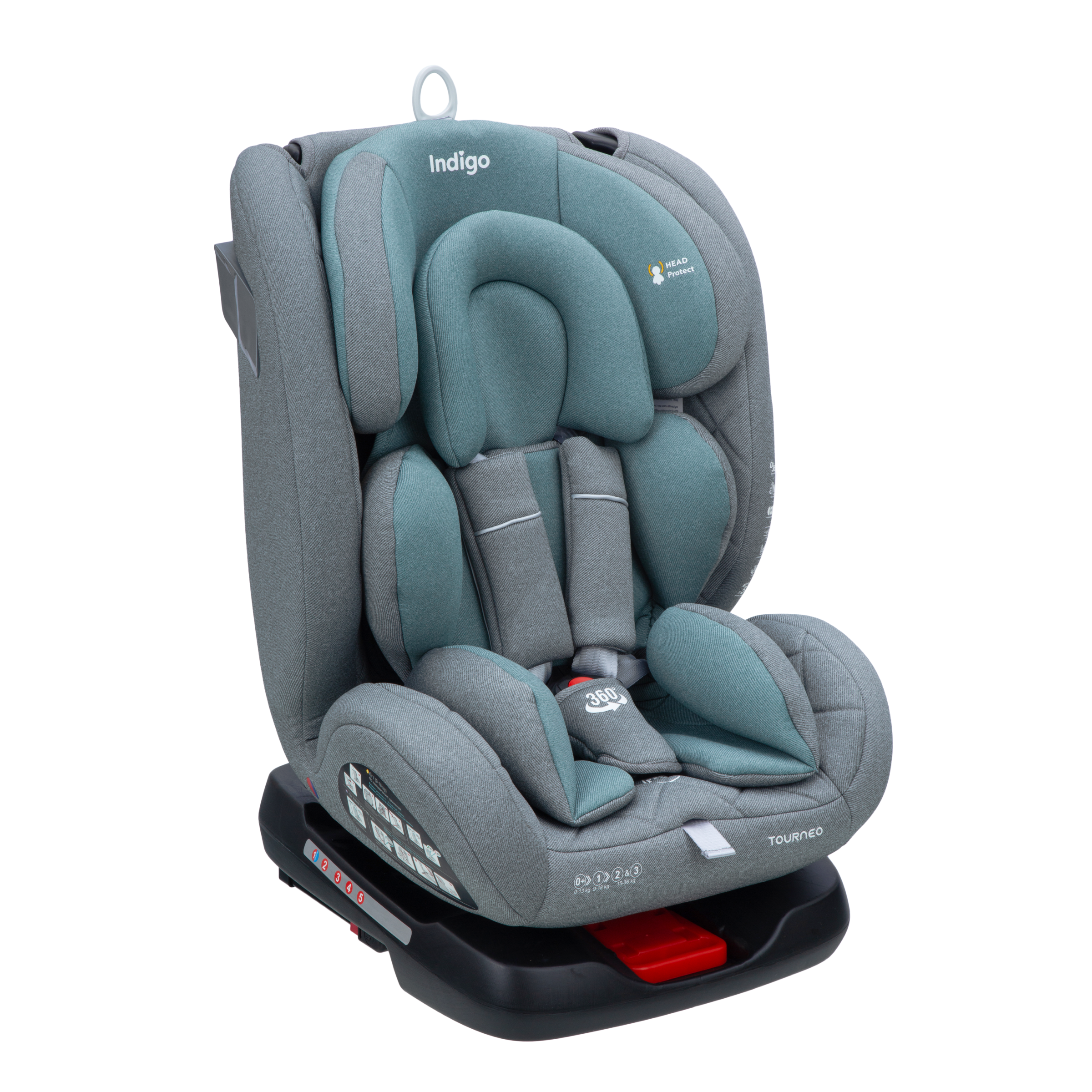 Автокресло детское INDIGO Tourneo ISOFIX, серый, зеленый, 0,36 кг