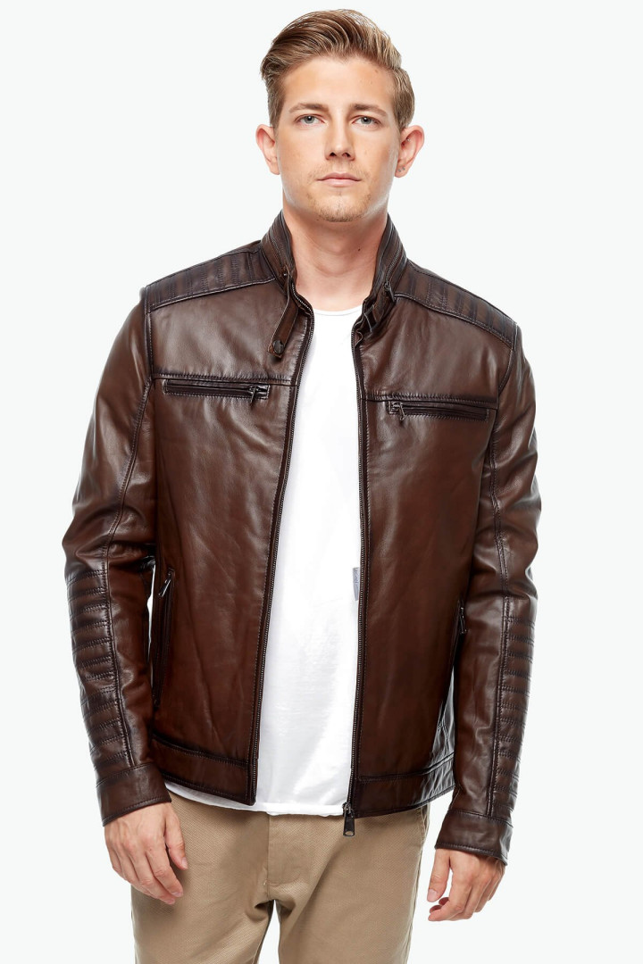 Кожаная куртка мужская Deriza 35-5069-2K коричневая 2XL (товары доставляются из-за рубежа)