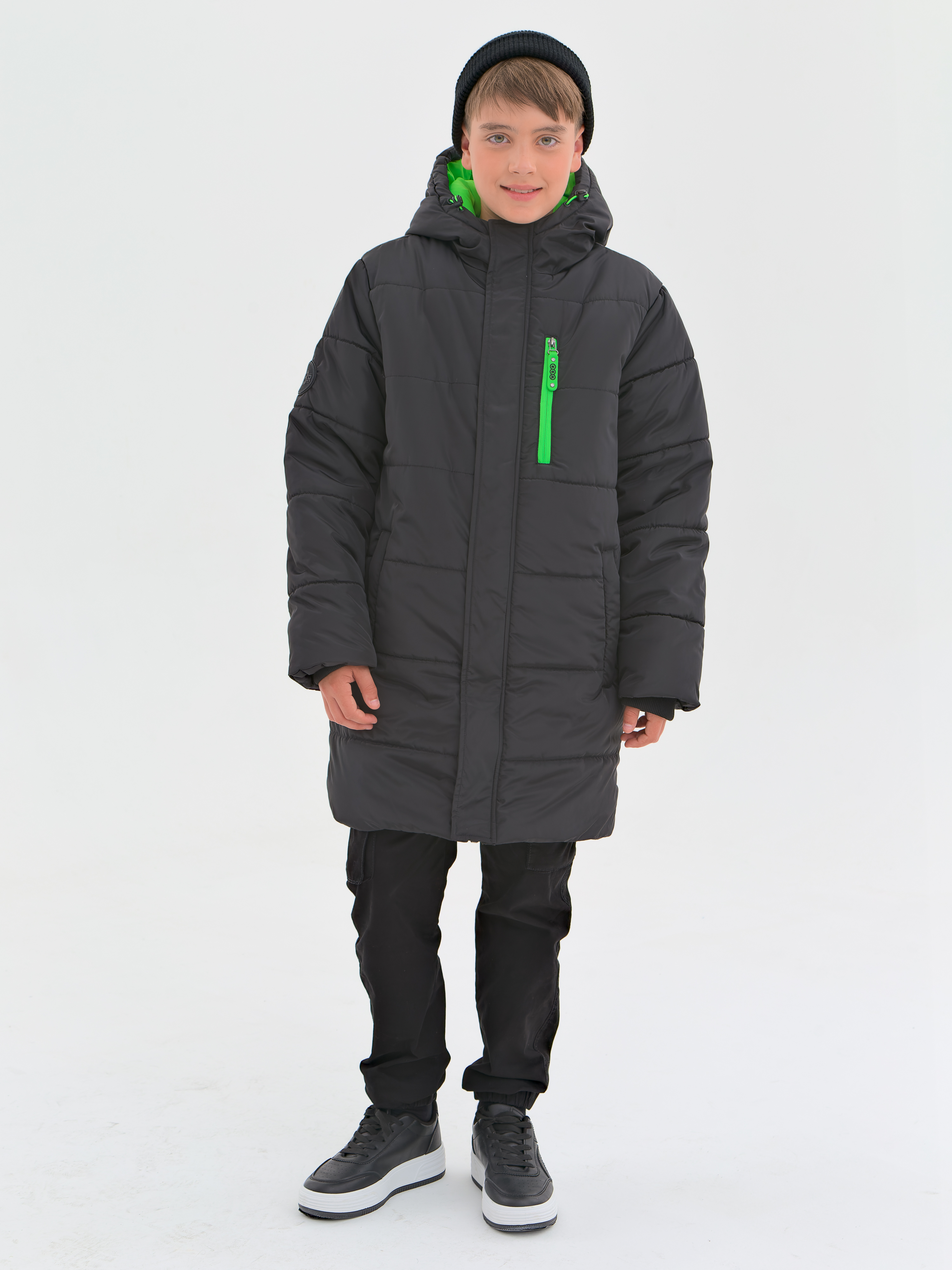 Пальто детское WBR 68-003, черный, 152 зеленое стеганое пальто пуховик naumi детское