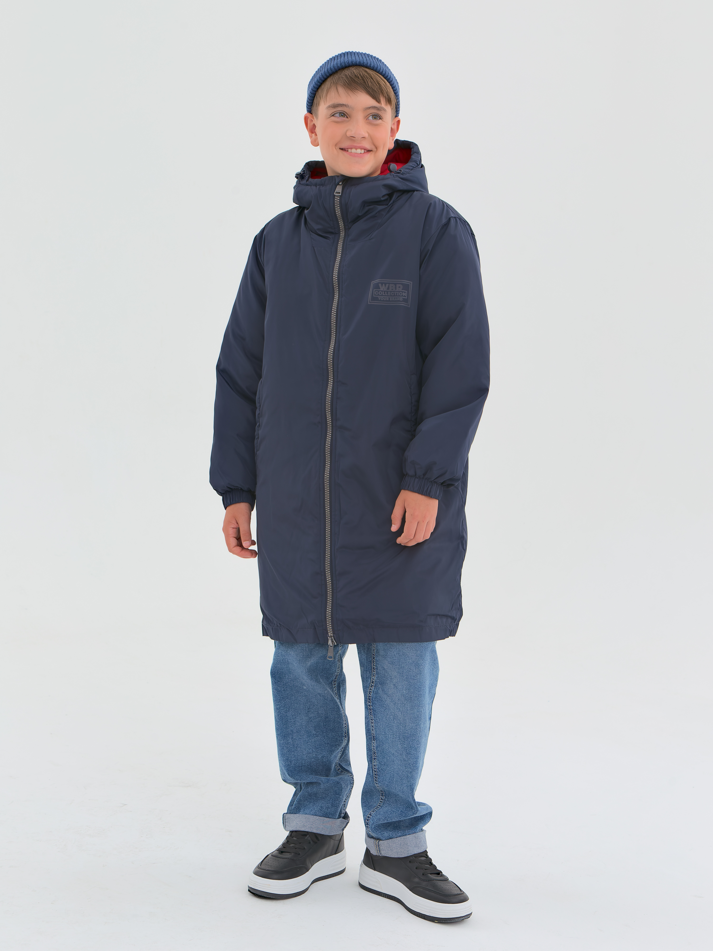 Пальто детское WBR 68-006, синий, 140 стеганое пальто пуховик с капюшоном emporio armani детское