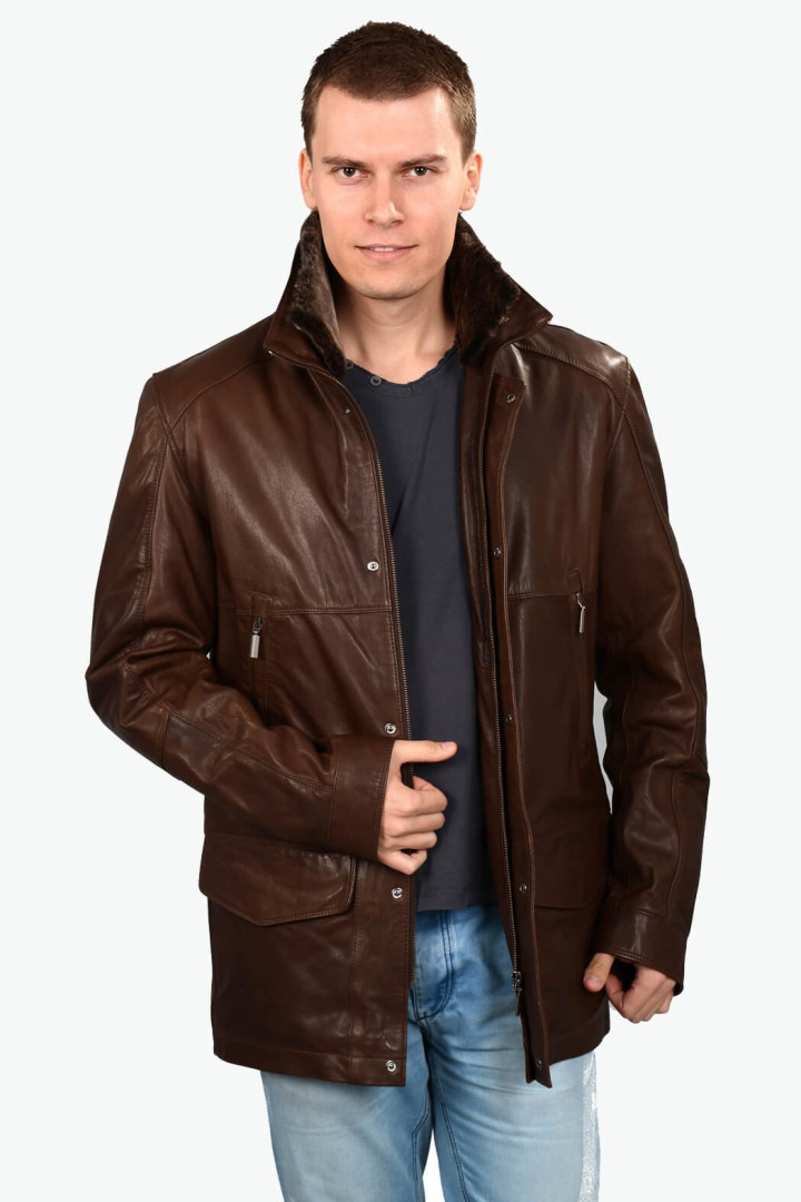 Кожаная куртка мужская Deriza 35-1406 коричневая M (товары доставляются из-за рубежа)