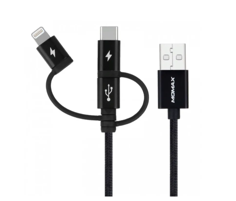 фото Кабель lightning/type-c/micro - usb momax 1 м черный