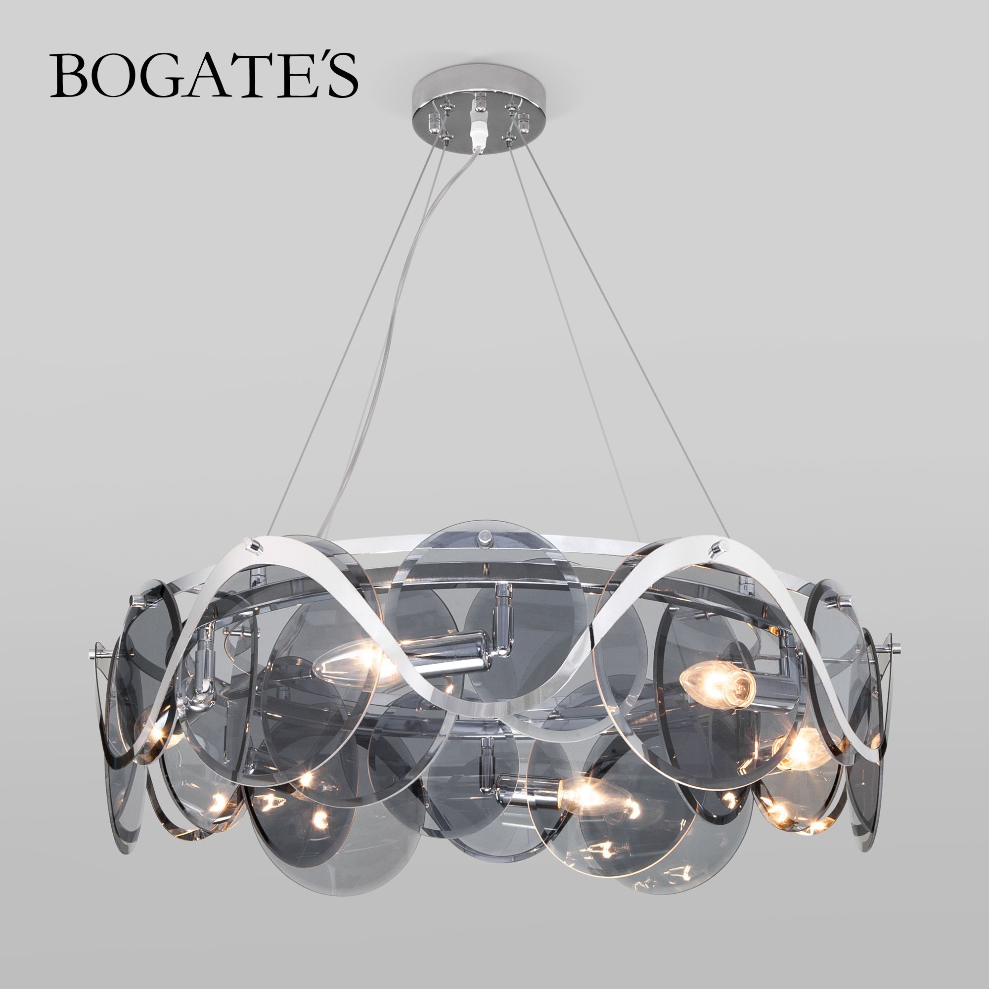 

Умная подвесная люстра Bogate's Galicia 353/6 хром дымчатое стекло E14 Minimir Home