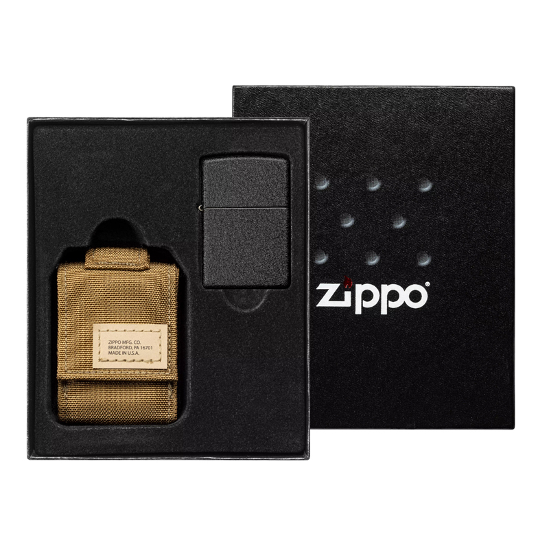 фото Подарочный набор: зажигалка black crackle® и коричневый чехол zippo 49401 original